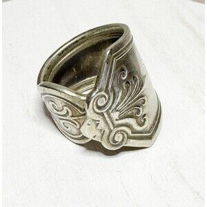 Vintage Spoon Handle Ring Etched Initial Monogram  S Size 4 Silver Tone